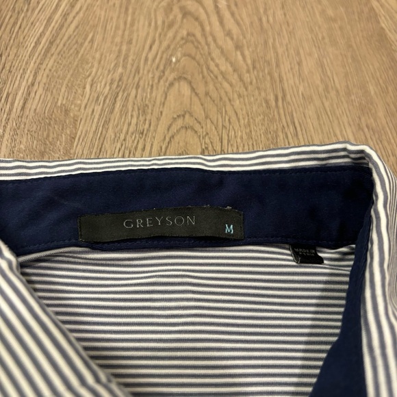 Greyson Golf Performance Polo Blue/White Stripe Men’s Medium Embroidered - Picture 4 of 4